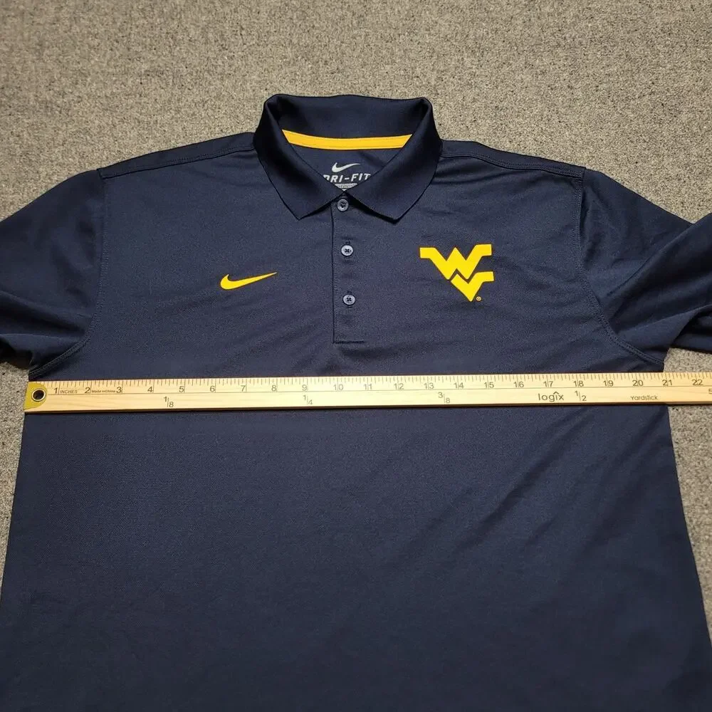 Nike West Virginia Mountaineers Shirt Mens Medium Navy Gold Dri Fit Golf Polo